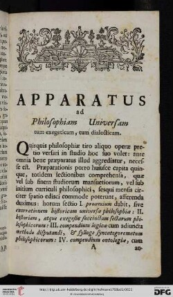 Apparatus ad Philosophiam Universam tum exegeticam, tum dialecticam