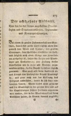 273-285, Der achtzehnte Abschnitt. Von den bei der Armee angestellten Staatsärzten, ...