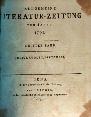 Allgemeine Literatur-Zeitung : ALZ ; auf das Jahr ..., 1791, 3