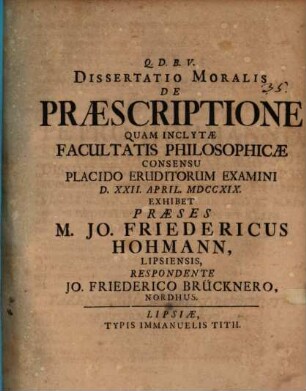 Diss. mor. de praescriptione