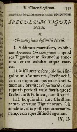 V. Chronologicum distinctis Seculi.