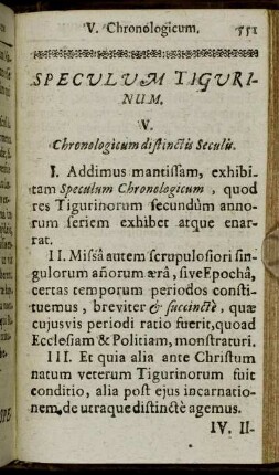 V. Chronologicum distinctis Seculi.