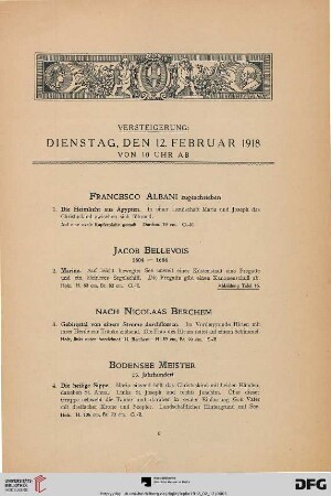 Versteigerung: Dienstag, den 12. Februar 1918 (Nr. 1-104)