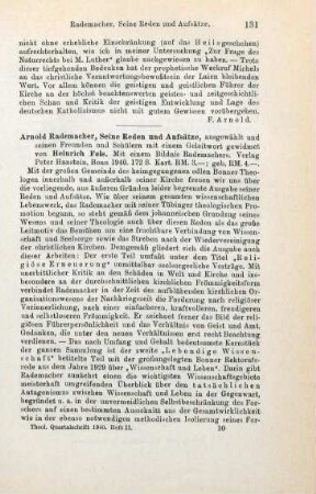 131-132 [Rezension] Rademacher, Arnold, Arnold Rademacher, seine Reden und Aufsätze