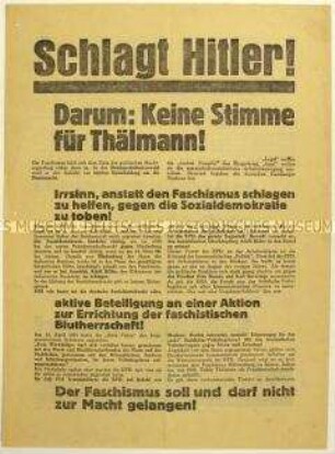 Aufruf der SPD zur Wahl von Paul von Hindenburg zum Reichspräsidenten 1932