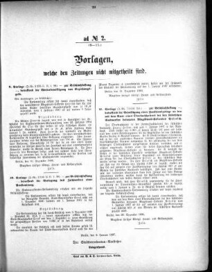 Anlage: ad No.2 (9-11), Vorlagen, welche den Zeitungen nicht mitgeteilt sind