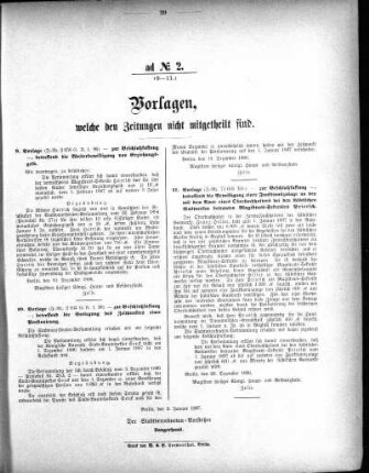 Anlage: ad No.2 (9-11), Vorlagen, welche den Zeitungen nicht mitgeteilt sind