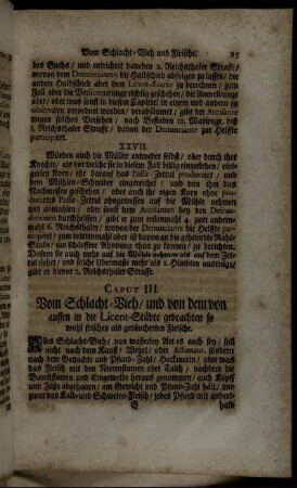 Caput III. Vom Schlacht-Vieh / und von dem von aussen in die Licent-Städte gebrachten sowohl frischen als geräucherten Fleische.