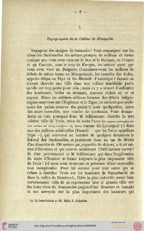 I. Topographie de la Colline de Hissarlik