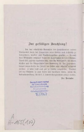 Zur gefälligen Beachtung