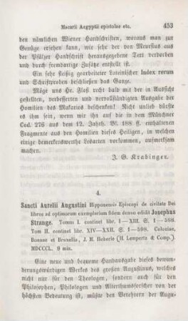 453-456 [Rezension] Augustinus, Aurelius, Sancti Aurelii Augustini Hipponensis Episcopi De civitate dei