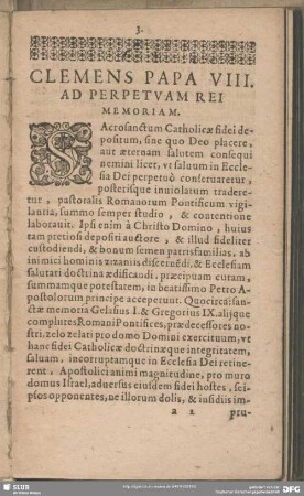 Clemens Papa VIII. Ad Perpetuam Rei Memoriam