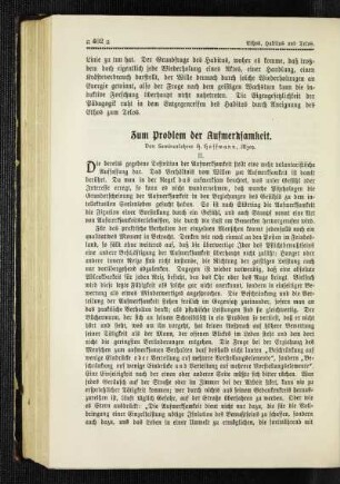 Zum Problem der Aufmerksamkeit