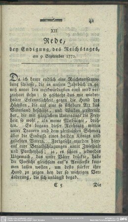 XII. Rede, bey Endigung des Reichstages, am 9 September 1772