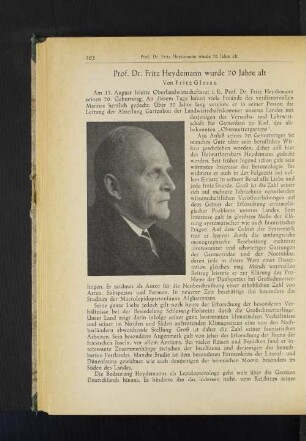 Prof. Dr. Fritz Heydemann wurde 70 Jahre alt