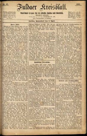 Erste Ausgabe vom Samstag, den 08. April 1882.
