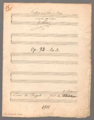 Rondeau sur un thême de Massini, pf, op. 93/3, C-Dur - BSB Mus.Schott.Ha 4700 : [title on p. 1:] Rondeau sur un Thême de Massini // composées pour le Piano // par // Fr: Hünten // [additions by publisher: op 93. // liv: 3.] // [autograph:] Londres chez Chappell - Paris chez J. Meissonnier.
