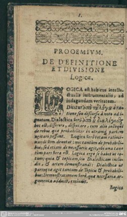 Prooemium. De Definitione Et Divisione Logicae