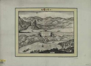 Ansicht der Strudel und Wirbel der Donau bei Grein an der Donau in Österreich, Kupferstich, 1683 : Cataractae Danubii Vulgo Strudl Et Werbl : duo loca Periculosae inter Imsum superis et Cremsium Inferioris Austriae / Theatrum euritatum apud Jansonio - Waesbergios. - [Amsterdam] : [Jansson] , 1683. - 2 Vogelschauansichten auf 1 Kunstbl. : Kupferst. ; 47 x 35 cm +++ Auch ersch. in: Tooneel der Vermaarste Koop-Steden en Handel-plaatsen van de geheele Wereld / 1