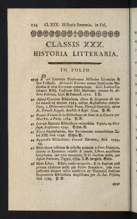 234-273, Classis XXX: Historia litteraria