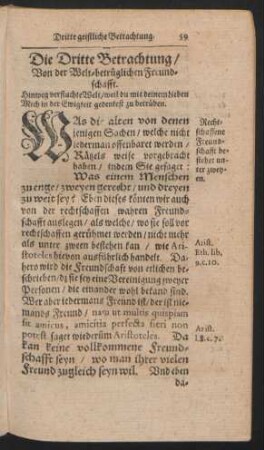 Die Dritte Betrachtung/ Von der Welt-betrüglichen Freundschafft.