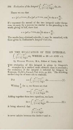 On the evaluation of the integral ..., where... .