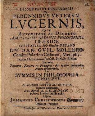 Dissertatio inauguralis de perennibus veterum lucernis