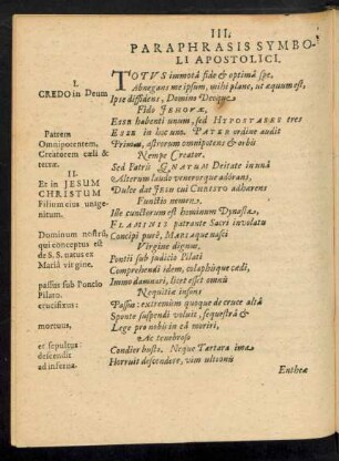III. Paraphrasis Symboli Apostolici.