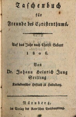 Taschenbuch für Freunde des Christenthums. 1806, 1806