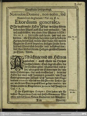 Leichenpredigt : Christliche Leichpredigt. Exordium Generale. Textus. Post Textum. Propositio