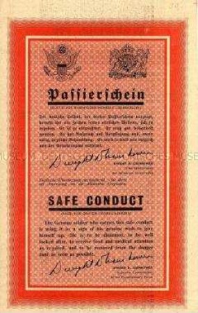 Anglo-amerikanisches Abwurf-Flugblatt mit Passierschein (Safe conduct) und den Grundsätzen des Kriegsgefangenenrechts