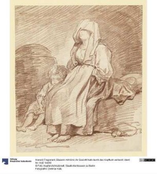Bäuerin mit Kind, ihr Gesicht halb durch das Kopftuch verdeckt