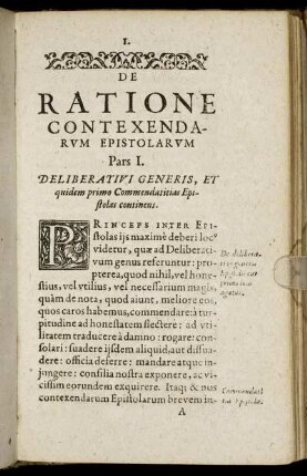 Pars I. Deliberativi Generis, Et quidem primo commendatitias Epistolas continens