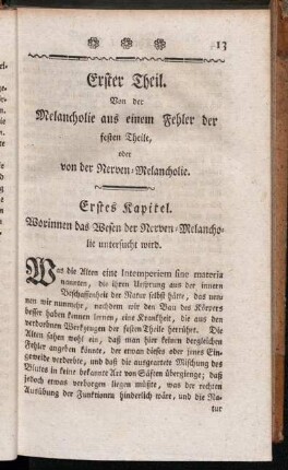 Erstes Kapitel. Worinnen das Wesen der Nerven-Melancholie untersucht wird.