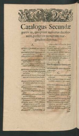 Catalogus Secundae partis in, quo prior numerus decisionem, posterior numerum marginalem denotat.