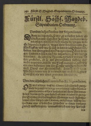 Fürstl. Sächs. Magdeb. Stipendiaten-Ordnung.