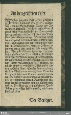 An den geehrten Leser