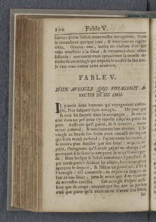 Fable V. D'un aveugle qui voyageoit avec un de ses amis.