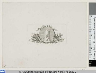 Medaillon mit Säule und Leier umgeben von Lorbeer