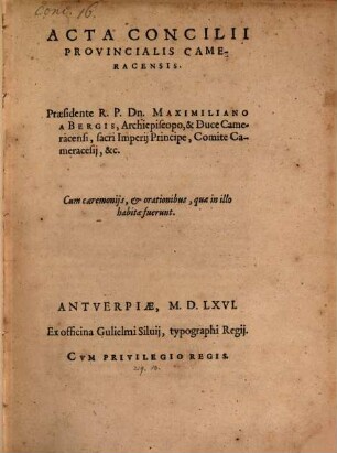 Canones et Decreta Sacri Concilii provincialis Cameracensis : His adiecimus Acta concilii provincialis Cameracensis