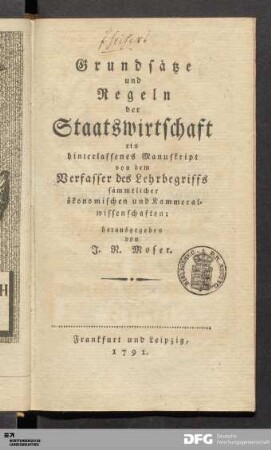 Grundsätze und Regeln der Staatswirtschaft : ein hinterlassenes Manuskript