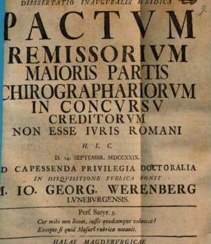 Pactum remissorium maioris partis chirographariorum in concursu creditorum non esse iuris Romani