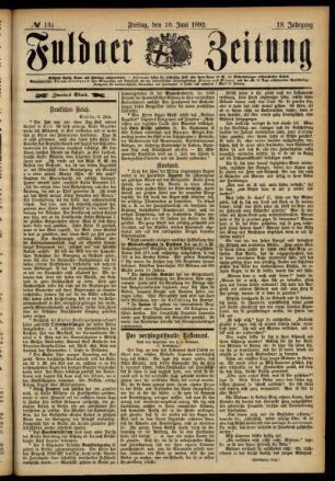 Zweite Ausgabe vom Freitag, den 10. Juni 1892.