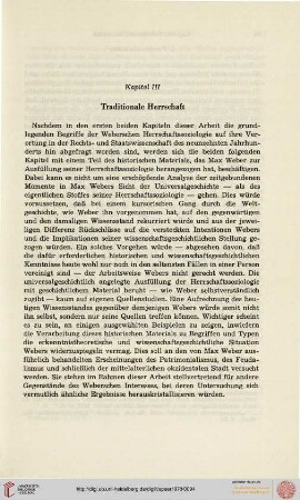 III. Traditionelle Herrschaft