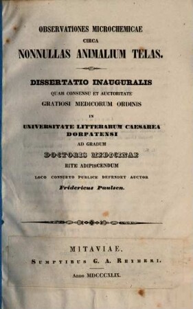Observationes microchemicae circa nonnullas animalium telas
