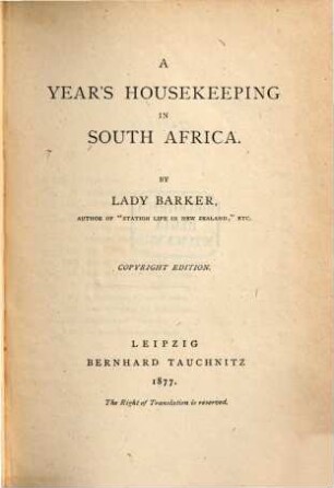 A year's housekeeping in South Africa