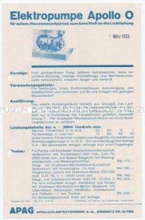 Elektropumpe Apollo 0 für automatischen Hauswasserbetrieb zum Anschluss an die Lichtleitung / Hauswasseranlage Apollo 0