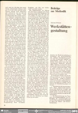 Werkstättengestaltung : Beiträge zur Methodik