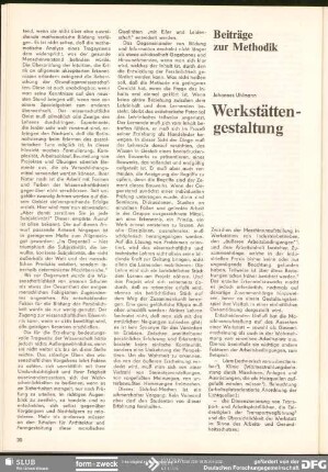 Werkstättengestaltung : Beiträge zur Methodik