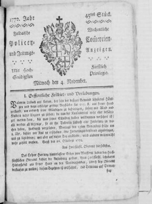 45tes Stück, Ausgabe vom 4. November 1772